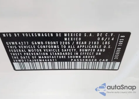 2014 Volkswagen Jetta 1.8T Se из США, поврежденный, VIN 3VWD17AJ8EM444971